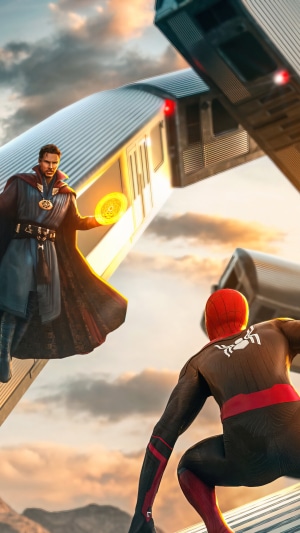 Spider-Man and Doctor Strange on a Train