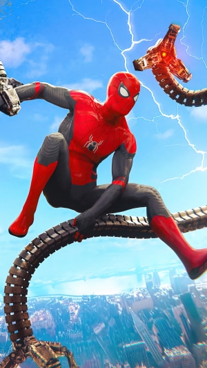 Spider-Man from Spider-Man No Way Home with Doctor Octopus tentacles