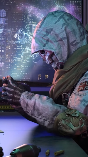 Call of Duty Mobile character with skull mask and camouflage