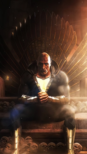 Black Adam from DC Comics sitting on a throne