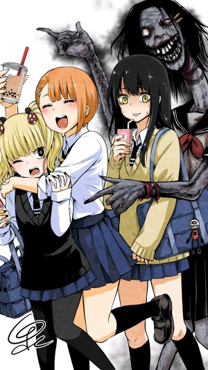 Mieruko-Chan: Miko, Hana, Yuria, and a terrifying ghost