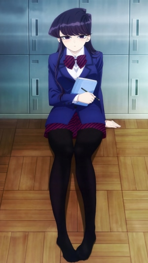 Shoko Komi from Komi Can't Communicate sitting by lockers