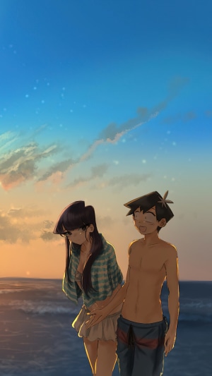 Komi Shouko and Tadano Hitohito at the Beach