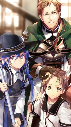 Anime characters in a group portrait