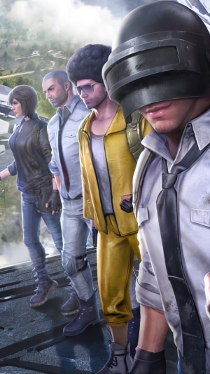 PlayerUnknown's Battlegrounds characters on a rooftop