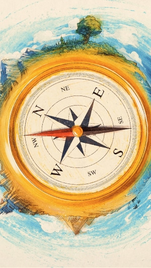 Compass with island and tree