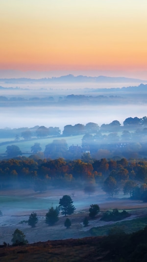Misty Sunrise over rolling hills in the UK