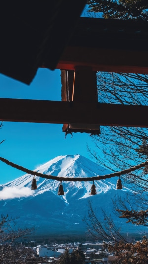 Mount Fuji seen through a Japanese Shrine Gate