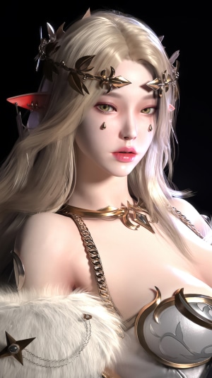 Beautiful Elf Girl with Golden Crown and Fur