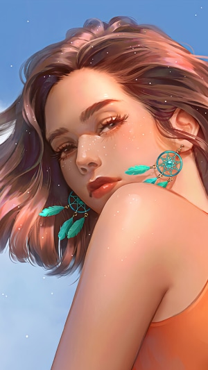 Digital art of a young woman with dreamcatcher earrings