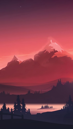 Minimalist mountain landscape at sunset