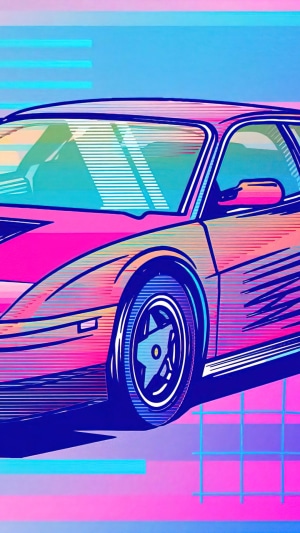 Retro Sports Car in Neon Colors