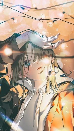 Anime girl with string lights