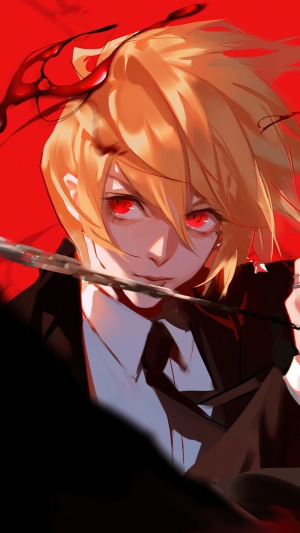 Kurapika from Hunter x Hunter with red eyes