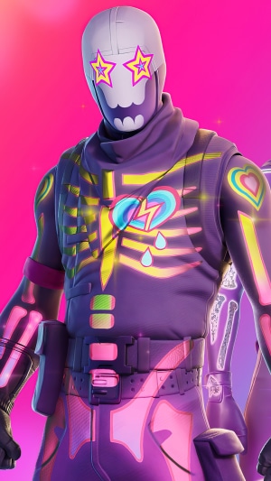 Fortnite character with neon skeleton design