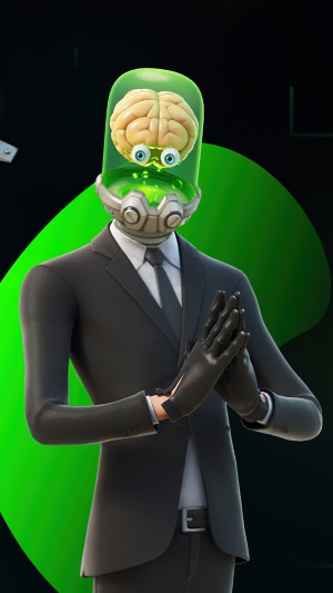 Fortnite character with brain in a jar