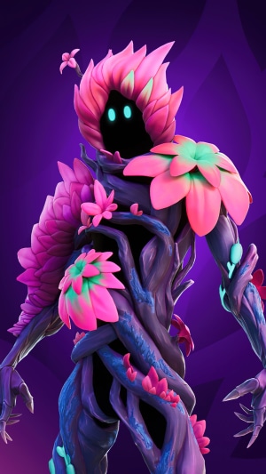 Fortnite character with pink and green flowers