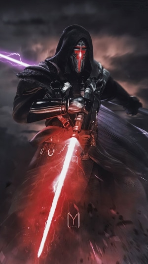 Darth Revan from Star Wars with Red Lightsaber