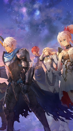 Tales of Arise characters Shionne, Alphen, Rinwell, Kisara, Law, and Dohalim