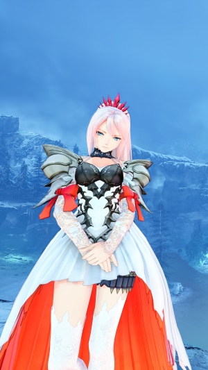 Shionne from Tales of Arise in a white and red dress