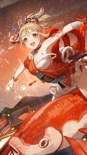Yoimiya from Genshin Impact with Koi Fish