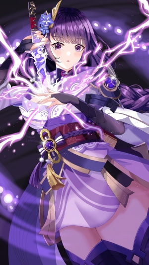 Raiden Shogun from Genshin Impact with lightning