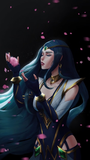 Irelia from League of Legends with pink petals