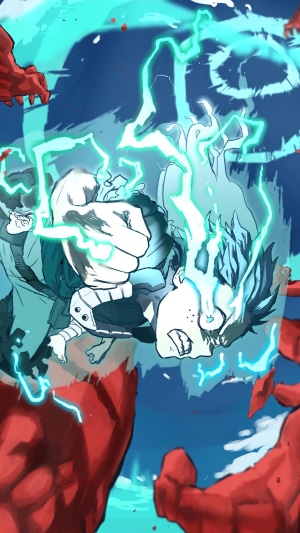 Izuku Midoriya from My Hero Academia using One For All