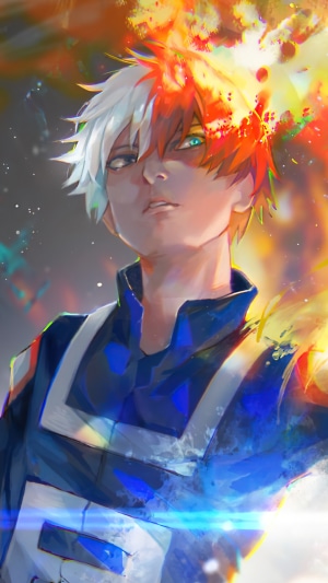 Shoto Todoroki from My Hero Academia with fire and ice