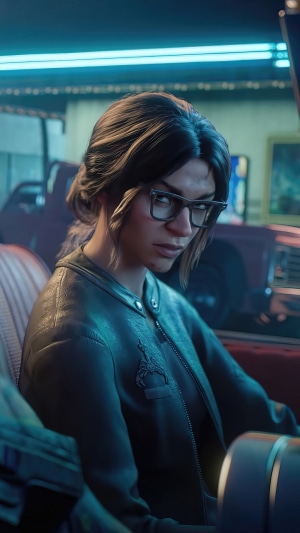 Woman with glasses in a car in Saints Row Reboot