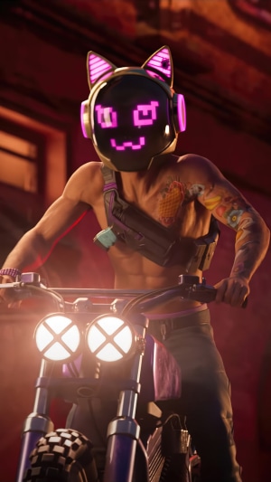 Character with cat mask on motorcycle in Saints Row Reboot