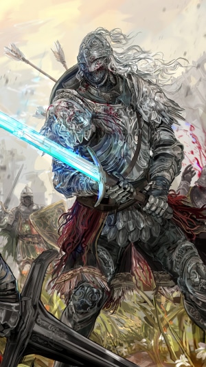 Malenia from Elden Ring holding a glowing sword