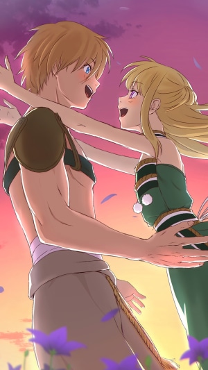 Rean Cropp and girl from To Your Eternity embracing