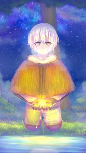 Fushi from To Your Eternity holding a light
