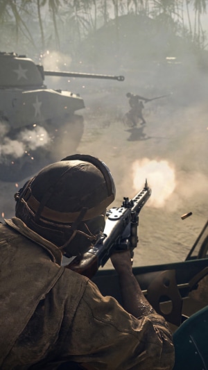 Soldier firing a machine gun from a vehicle in Call of Duty: Vanguard
