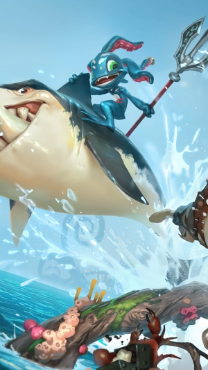 Fizz from Legends of Runeterra riding a shark