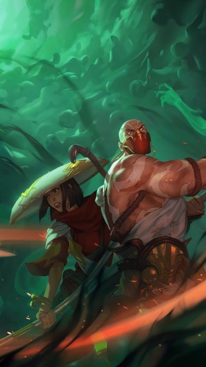 Two figures in a dark, misty environment from Legends of Runeterra