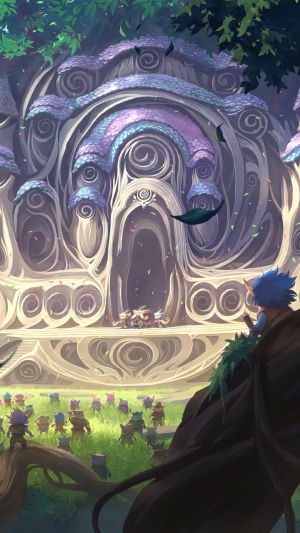 Bandle City creatures in front of a large, ornate structure