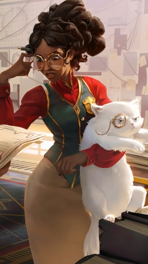 Woman with glasses and cat from Legends of Runeterra