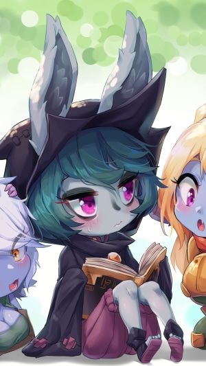 League of Legends characters Vex, Poppy, Tristana, and Lulu