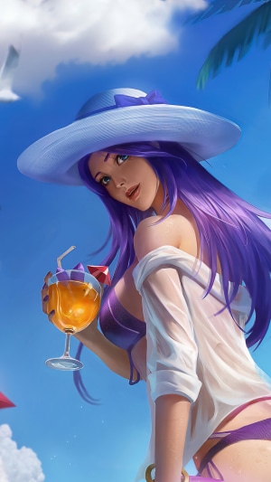 Caitlyn from League of Legends with a drink