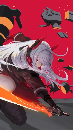 Lucia from Punishing Gray Raven with a glowing sword