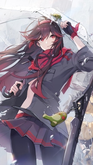 Character from Punishing Gray Raven holding an umbrella
