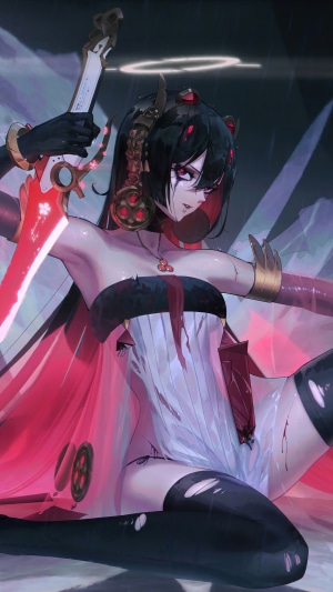 Lucia from Punishing Gray Raven with a sword