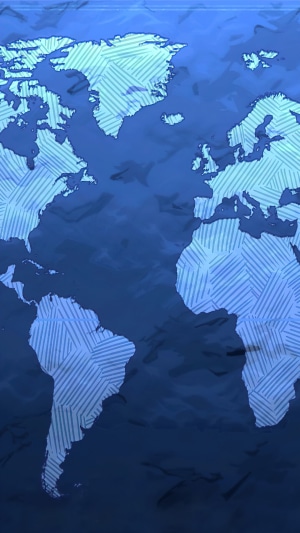 World map with blue textured background
