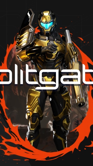 Splitgate video game poster with armored character