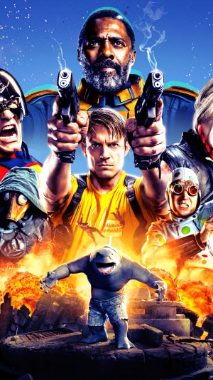 The Suicide Squad characters with explosions