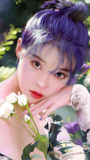 IU (Lee Ji-eun) with white roses