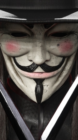 V from V for Vendetta wearing a Guy Fawkes mask