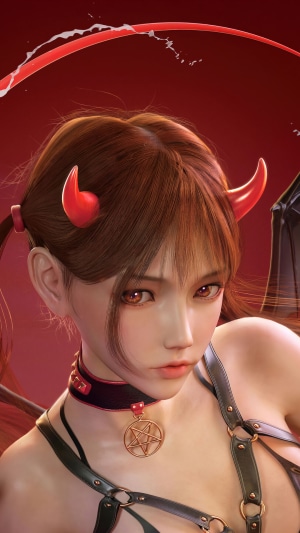 Girl with Devil Horns and Pentagram Necklace